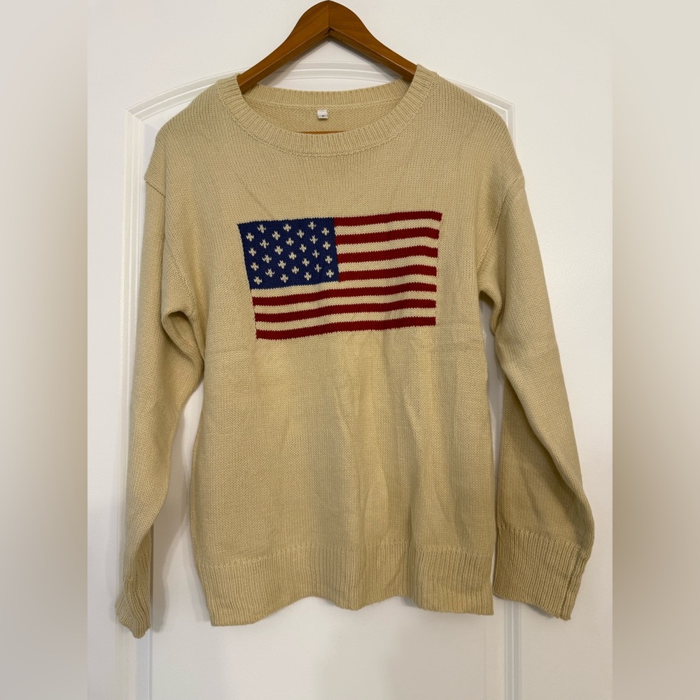 Beige Sweater with American Flag Design